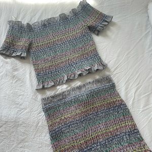 Rainbow Off The Shoulder Skirt Set